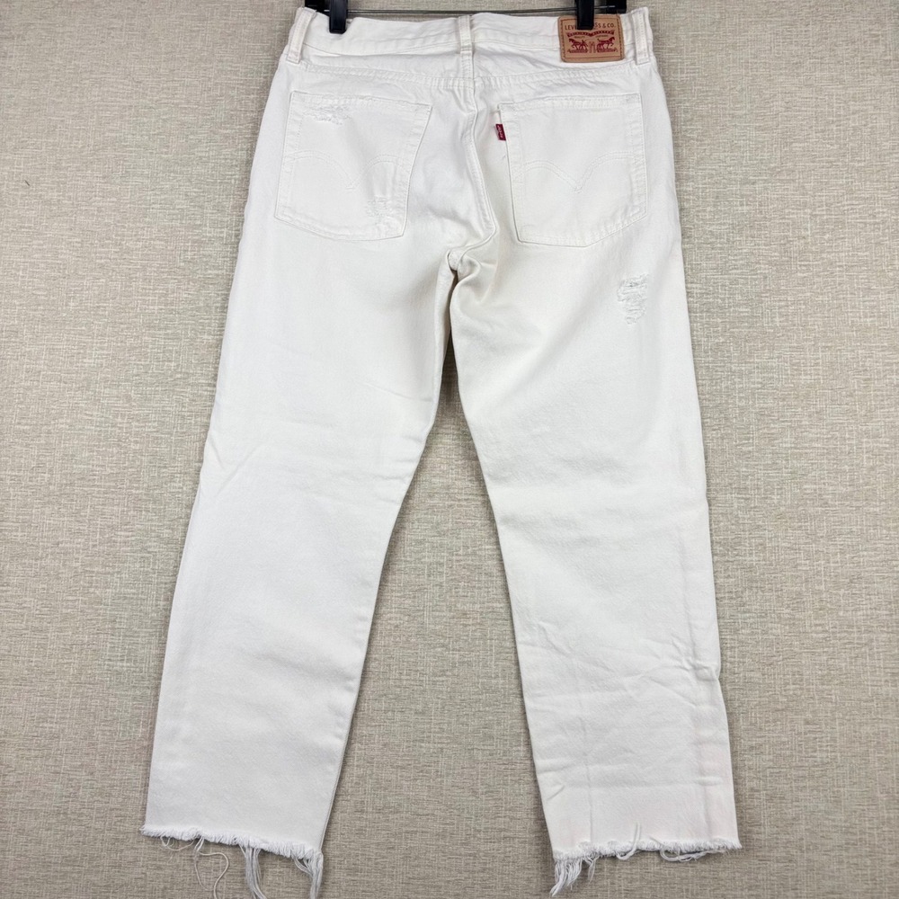 Women's Levis 501 Original Fit Distressed White Jeans‎ 29 Raw Hem Distressed - Picture 5 of 9